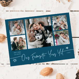 Favorite Year Holiday Newlywed Photo Teal Card