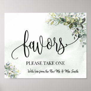 Favors party sign wedding reception eucalyptus