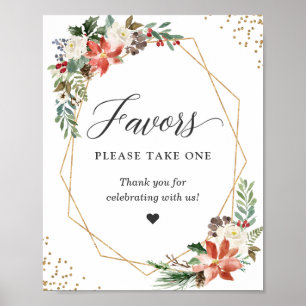 Favors Please Take One Red Green Poinsettia Floral Poster