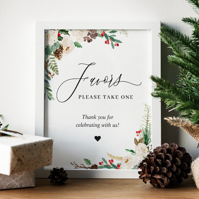 Favors Please Take One Rustic Winter Ivory Floral Poster (Creator Uploaded)