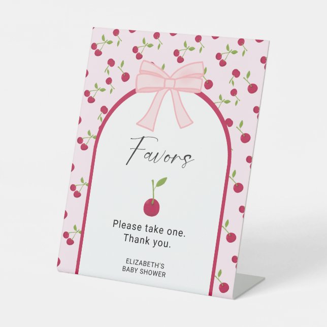 Favors Sign Cherry on Top Coquette Baby Shower  (Front)