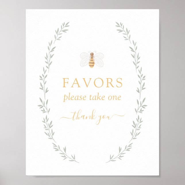Favors Sign Sweet as Can Bee Baby Shower (Front)