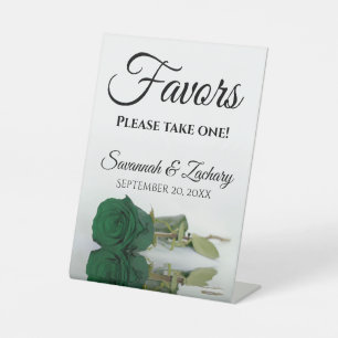 Favors Take One Elegant Emerald Green Rose Wedding Pedestal Sign