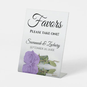 Favors Take One Elegant Lavender Rose Wedding Pedestal Sign