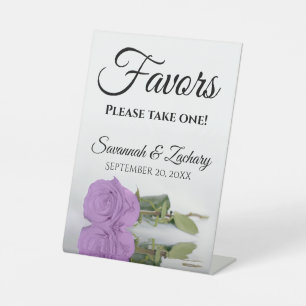 Favors Take One Elegant Lilac Purple Rose Wedding Pedestal Sign
