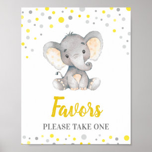 Favors Take One Yellow Dots Elephant Baby Shower Poster