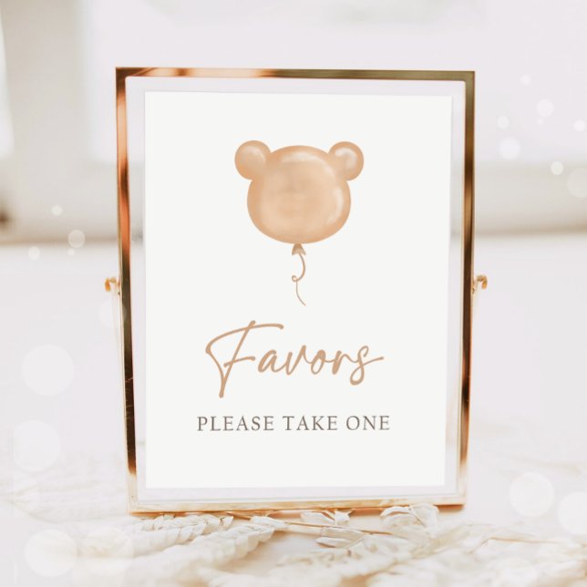 Favors Teddy Bear Balloon Boho Neutral Birthday  Poster (Creator Uploaded)