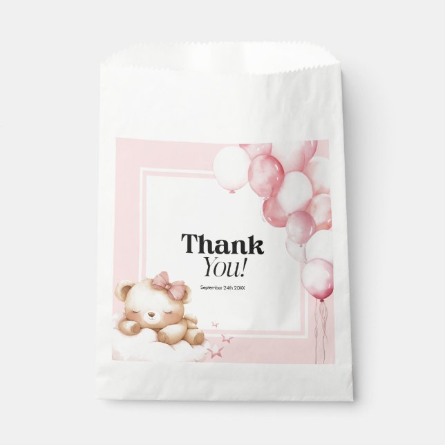 Favour Bags Baby Shower Pink Bear and Balloons (Front)