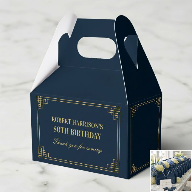 Favour Boxes Navy Gold Art Deco 80th Birthday (SEE FULL SUITE AT BOTTOM)