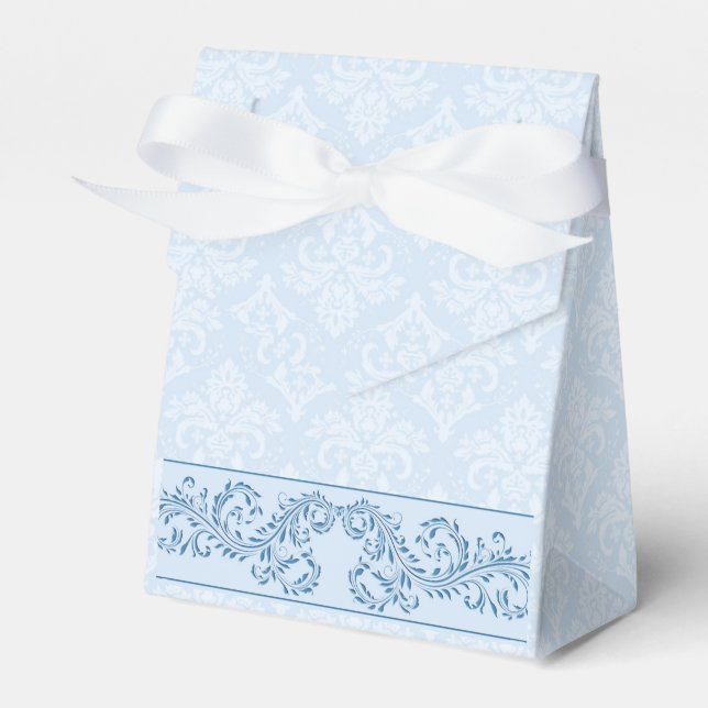 Favour/Gift Box - Icy Blue Damask (Front Side)