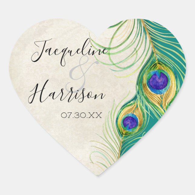 Favour Gift Sticker - Peacock Feathers Wedding (Front)