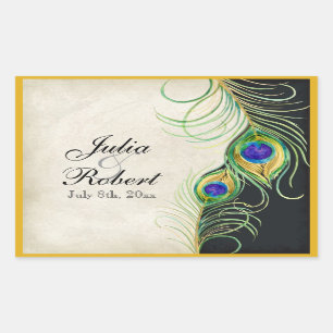 Favour Gift Sticker - Peacock Feathers Wedding Sea