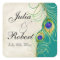 Favour Gift Sticker - Peacock Feathers Wedding Sea