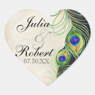 Favour Gift Sticker - Peacock Feathers Wedding Sea