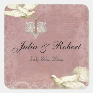 Favour Gift Sticker - Peacock Feathers Wedding Sea