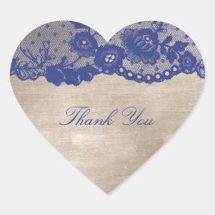Favour Heart Ivory Cram Blue Navy Lace Thank You Sticker