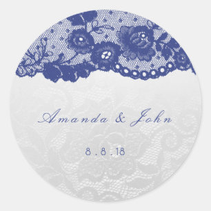 Favour Ivory Silver Blue Navy Lace Thank You Classic Round Sticker