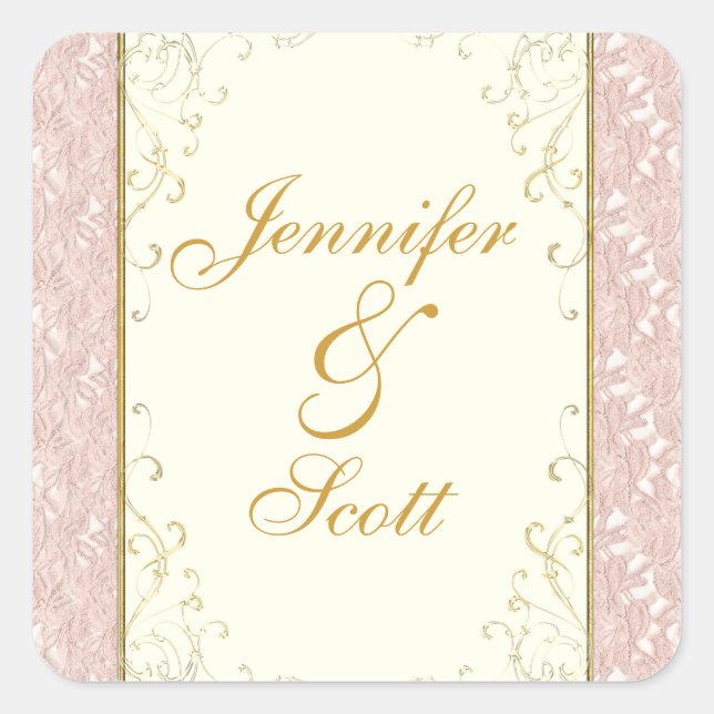 Favour or Invitation Seals Pink Lace, Ivory (Front)