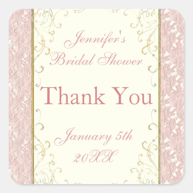 Favour or Invitation Seals Pink Lace, Ivory Bridal (Front)