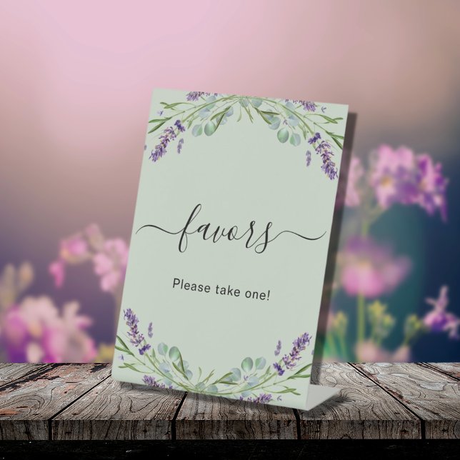 Favour party lavender violet floral eucalyptus sag pedestal sign (Creator Uploaded)