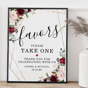 Favour Please Take One Burgundy Bouquet Gold Shape Poster
