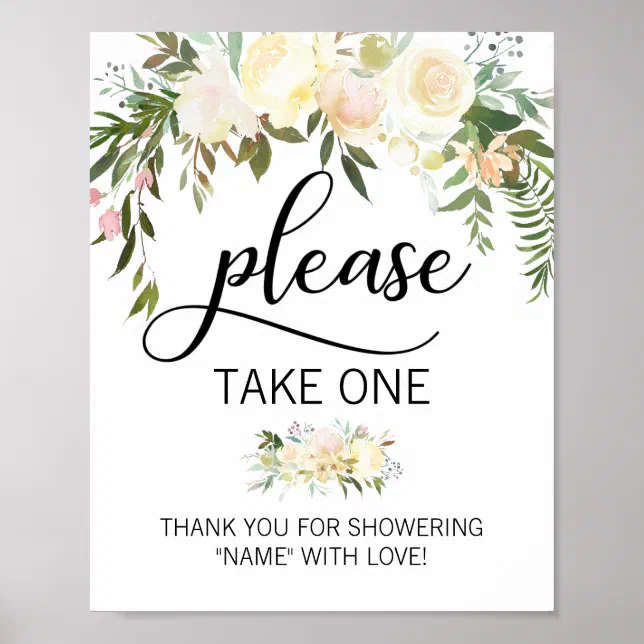 Favour PLEASE TAKE ONE Watercolor Floral Pink Sign | Zazzle