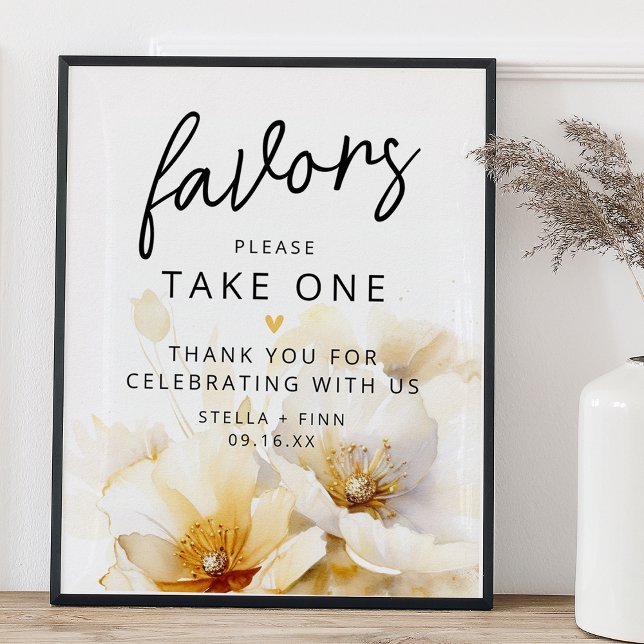 Favour Please Take One White Gold Florals Poster (Favor Please Take One White Gold Florals Poster)