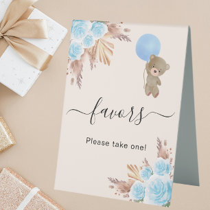 Favour sign baby shower blue beige teddy bear