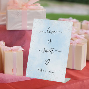 Favour sign blue silver love is sweet wedding