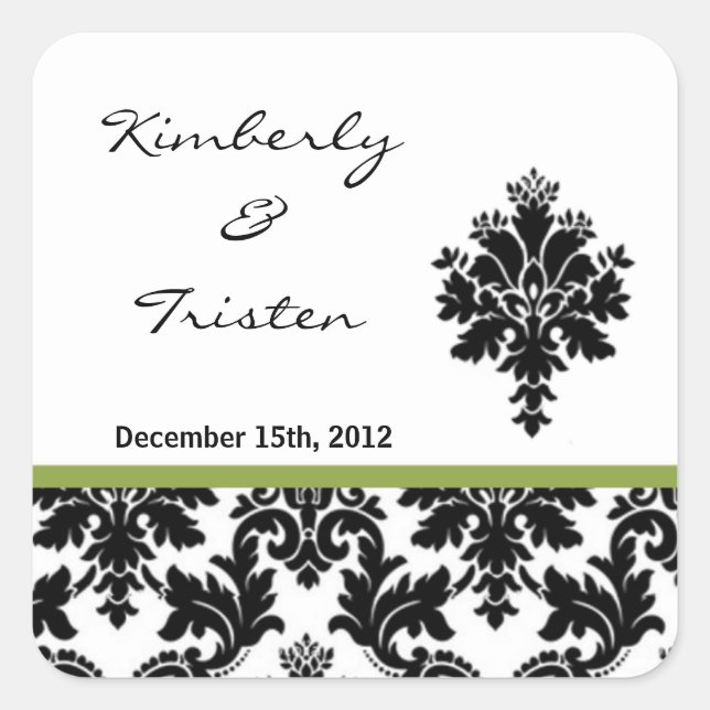 Favour Stickers Black Green Damask Lace Print (Front)