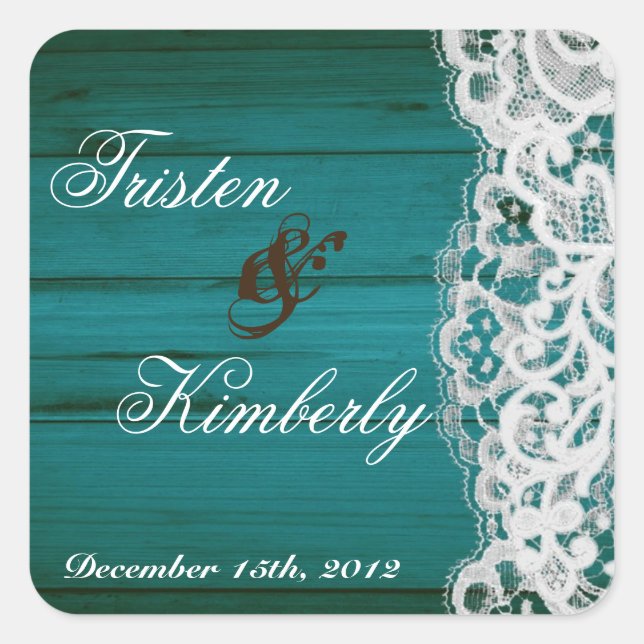 Favour Stickers Distrissed Teal Wood Lace Country (Front)