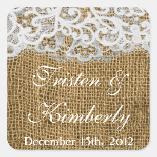 Favour Stickers Horse Shoes on Burlap Lace Country