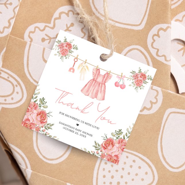 Favour Tags (Sweet Little Girl Boho Floral Clothesline Baby Shower Favor Tags)