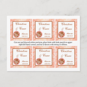 Favour Tags Brown Rose on Pink Floral Flower Postcard