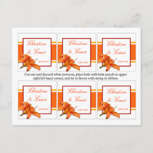 Favour Tags Orange Tiger Lilly w/Stripes Red Yello Postcard