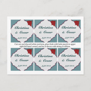 Favour Tags Teal Blue Damask/Stripes Red Flower Pu Postcard
