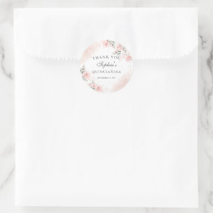 Favour Thank you Pink Blush Rose Quinceanera Classic Round Sticker
