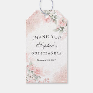 Favour Thank You Pink Blush Rose Quinceanera Gift Tags