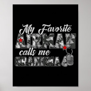 Favourite airman calls grandma camo flag air force poster