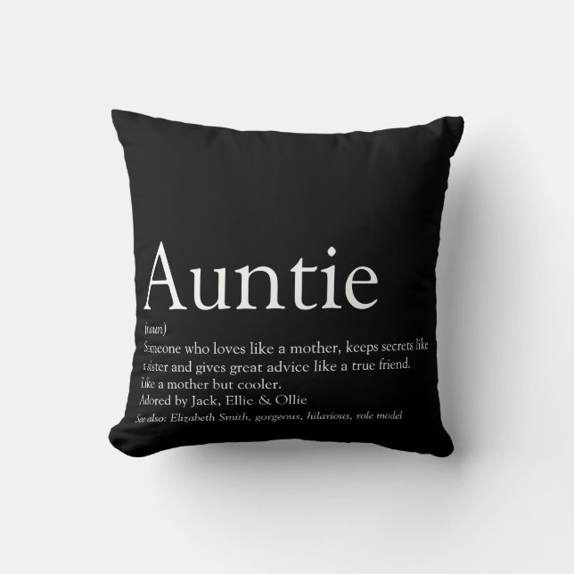 Favourite Aunt, Auntie Definition Black and White Cushion (Front)