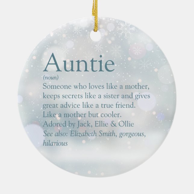 Favourite Aunt Auntie Definition Merry Christmas Ceramic Ornament (Back)