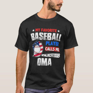 Favourite Baseball Player Calls Me Oma US Flag T-Shirt
