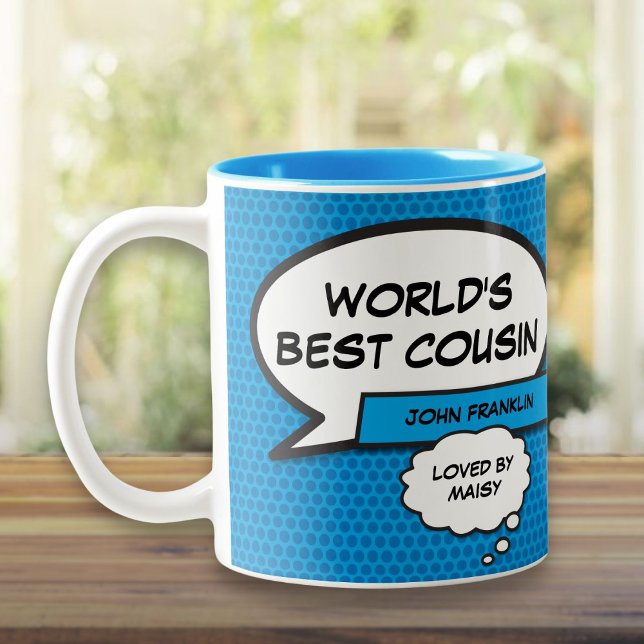 Favourite Cousin Fun Comic Book Blue Two-Tone Coffee Mug (Favourite Cousin Fun Comic Book Blue Two-Tone Coffee Mug)