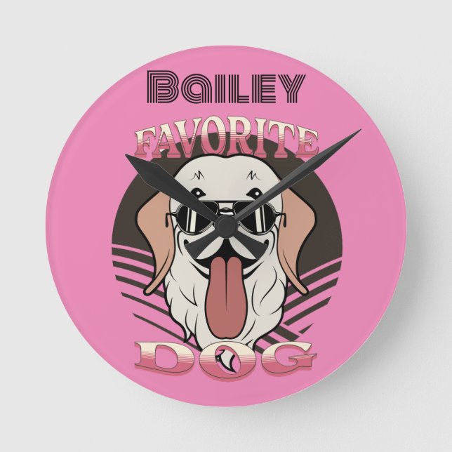 Favourite dog, funny cute dog mum/dad   round clock (Front)