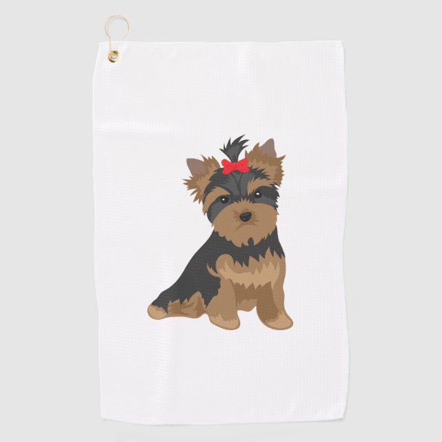 Favourite Dog - Yorkshire Terrier red bow Golf Towel (Front)