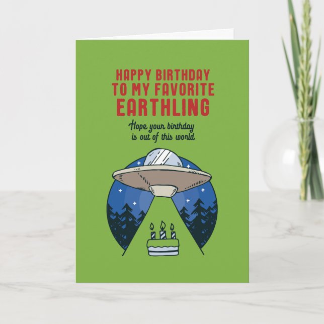 Favourite Earthling Alien UFO Pun Funny Birthday Card (Front)