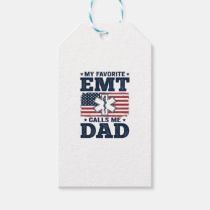 Favourite EMT Calls Me Dad Vintage Patriotic Shirt Gift Tags