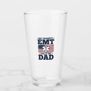 Favourite EMT Calls Me Dad Vintage Patriotic Shirt Glass