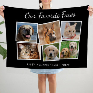 Favourite Faces Multiple Pet Photo Collage Fleece Blanket