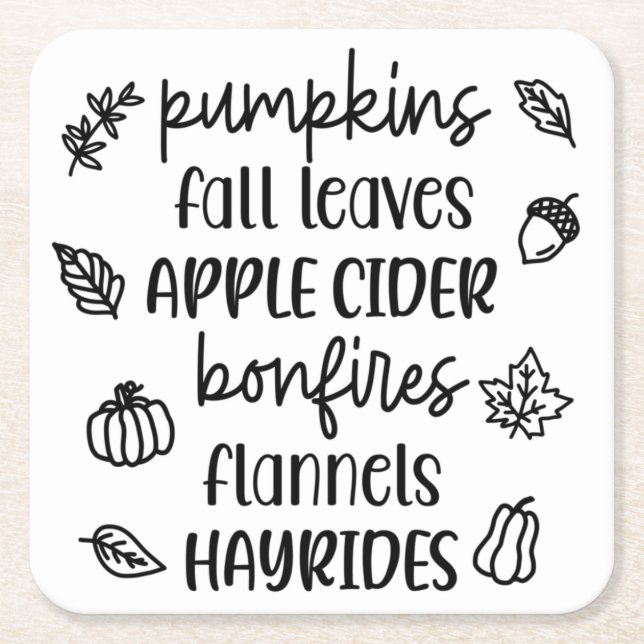 Favourite Fall Things Square Paper Coaster (Front)
